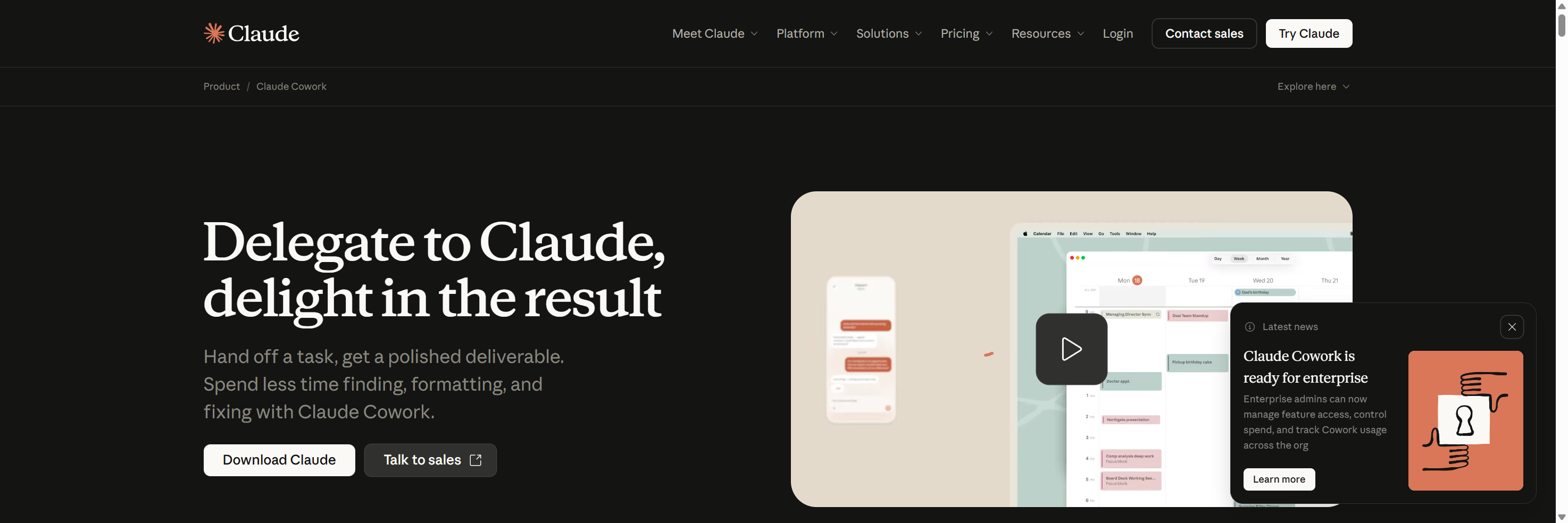 Claude Cowork homepage screenshot