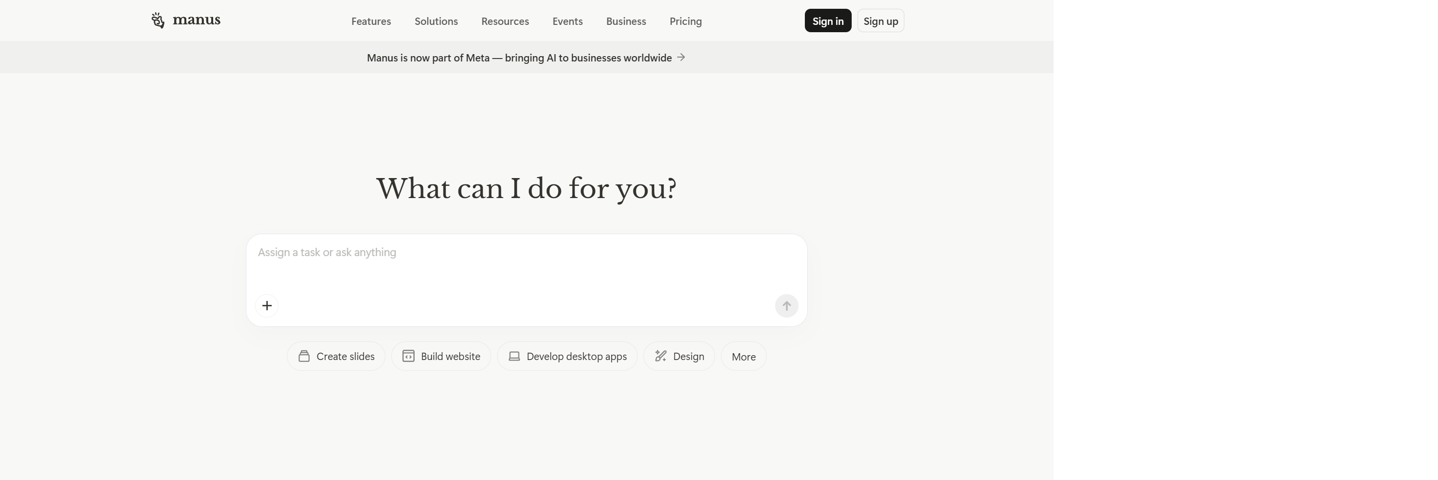 Manus AI homepage screenshot